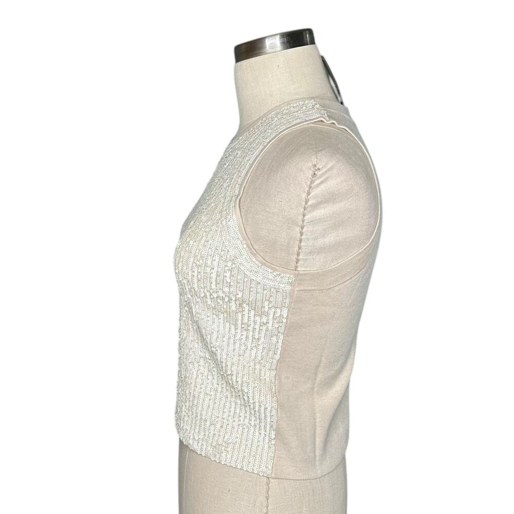 J. CREW COLLECTION Cream Sequin Cropped Sleeveless Blouse Tank Top Size S NWT - Picture 2 of 9